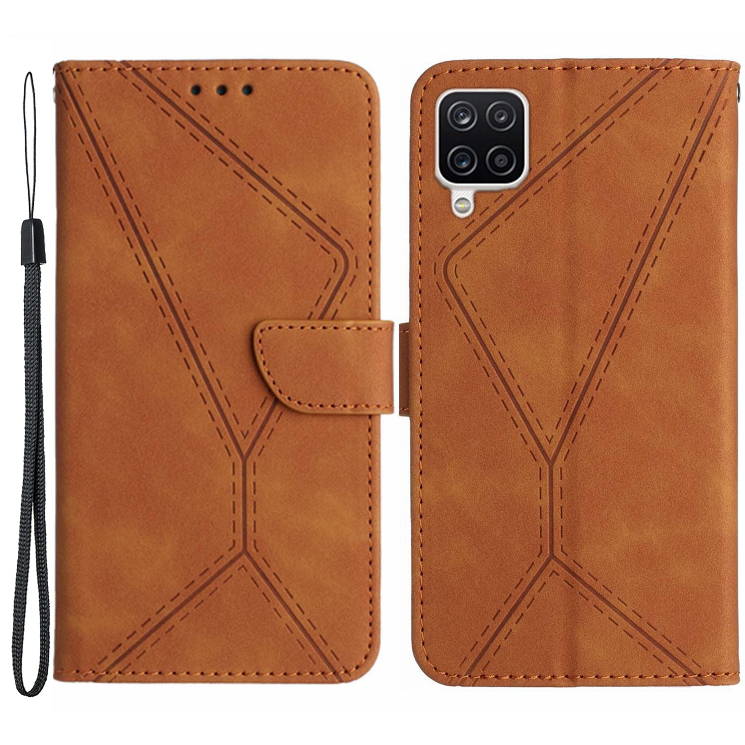 HT05 For Samsung Galaxy A12 / M12 / F12 Imprinted Line Wallet Stand Skin-touch PU Leather Phone Case HT05 For Samsung Galaxy A12 / M12 / F12 Imprinted Line Wallet Stand Skin-touch PU Leather Phone Case